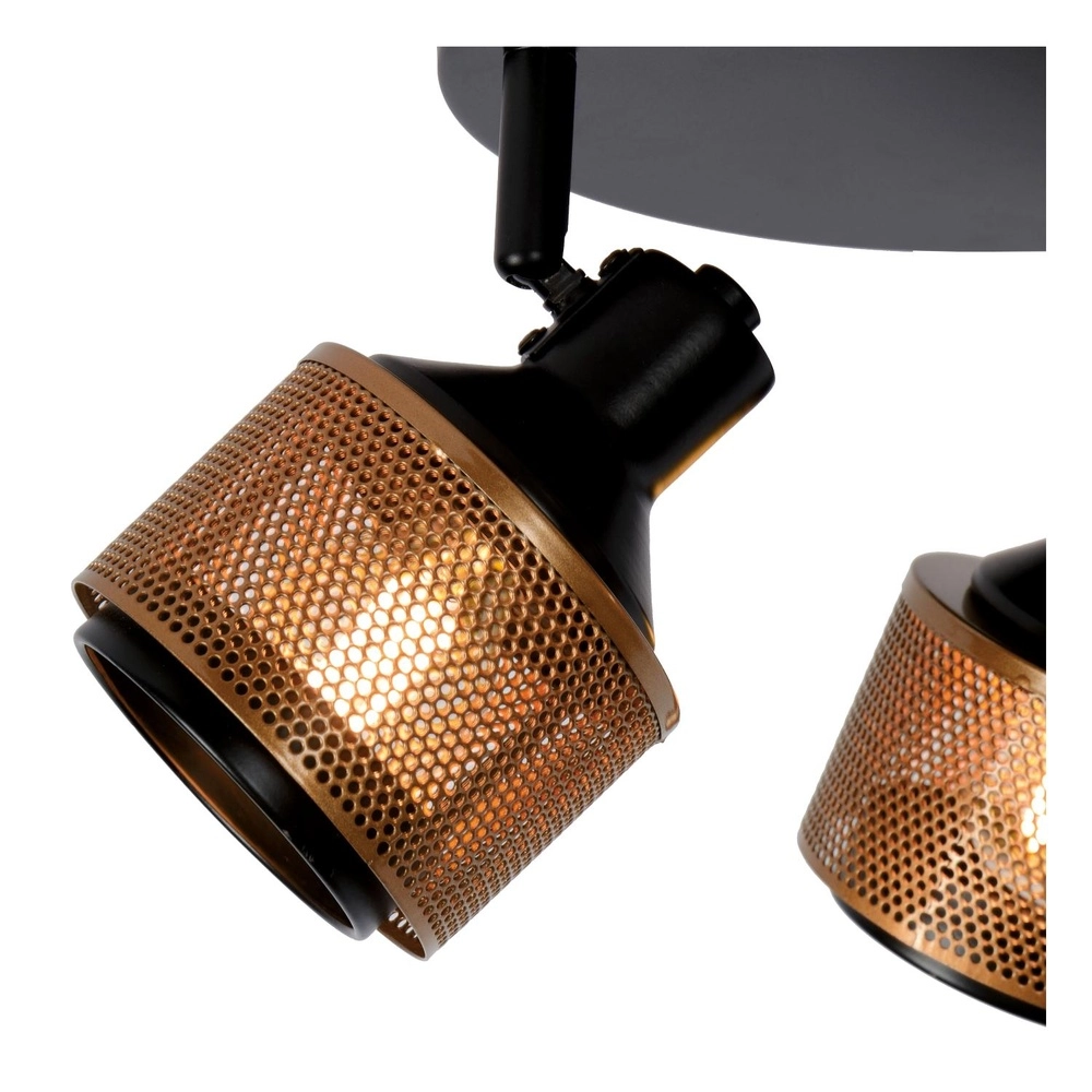 Ceiling lamp Rafa 3-light black with copper Lucide 5411212771315