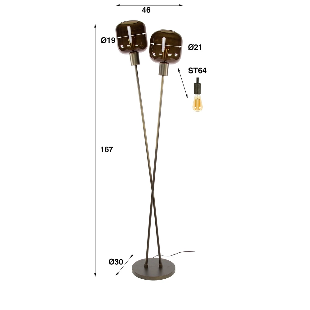 Design floor lamp Bronza Sienna brown - 2x E27 Lyora 8716803513426