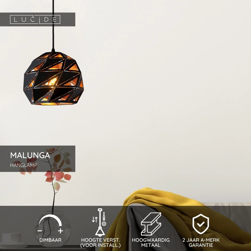 Design pendant lamp Malunga Black Lucide 5411212210951