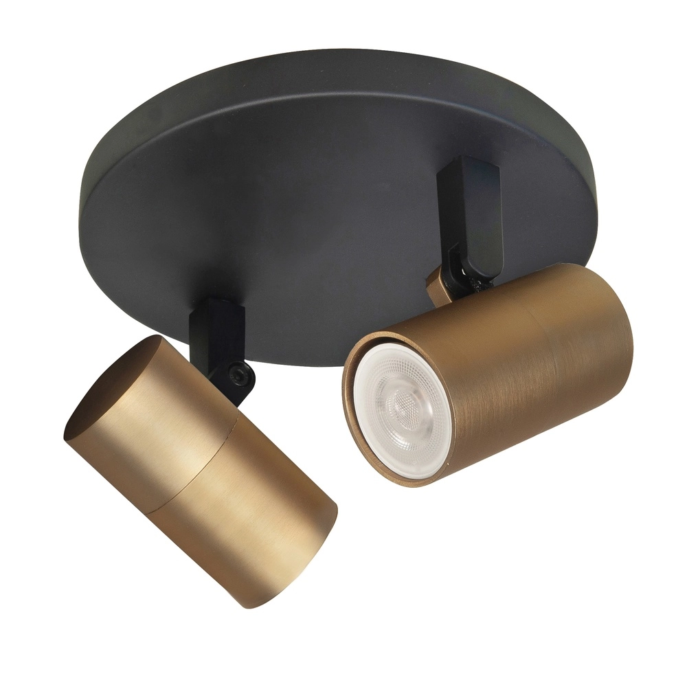 Surface-mounted spot Piccolo black with brass 2-lights