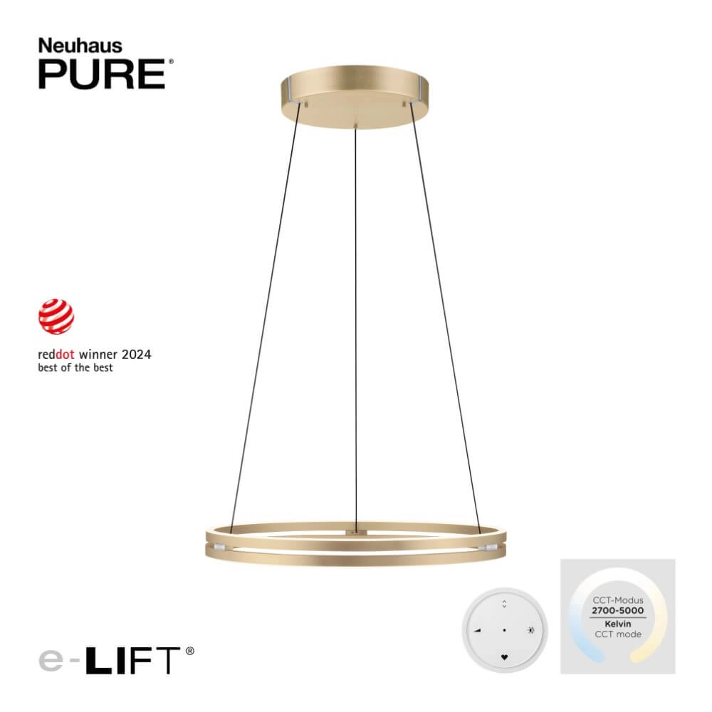 Sleek hanging lamp Pure E-Loop brass Ø 70cm Paul Neuhaus 4012248372296