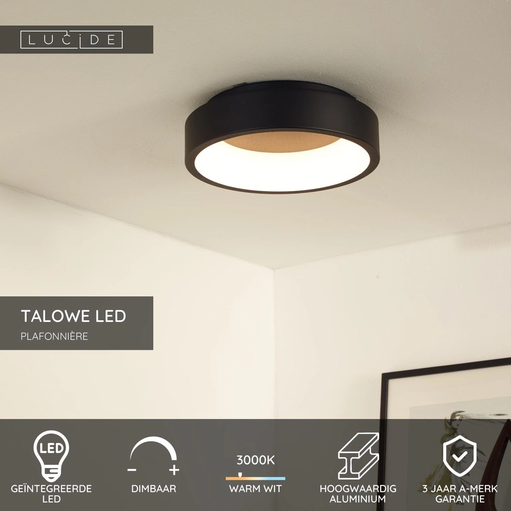 Ceiling light Talowe Led Ø 30cm black Lucide 5411212460615