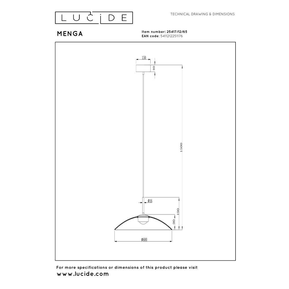 Sleek pendant lamp Menga Ø 60cm smoke glass Premium by Lucide 5411212251176