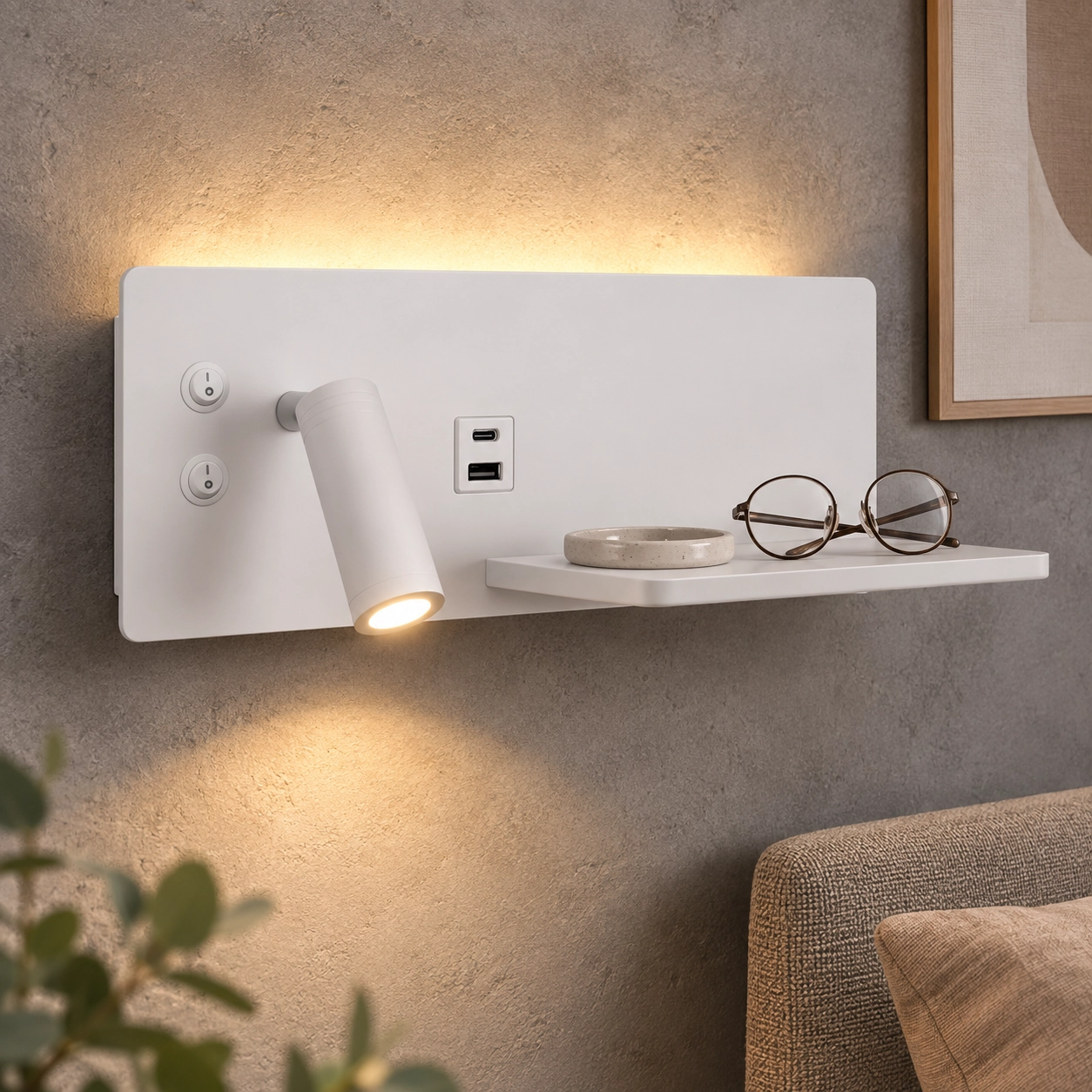Bedside lamp Charge left white with wireless charger