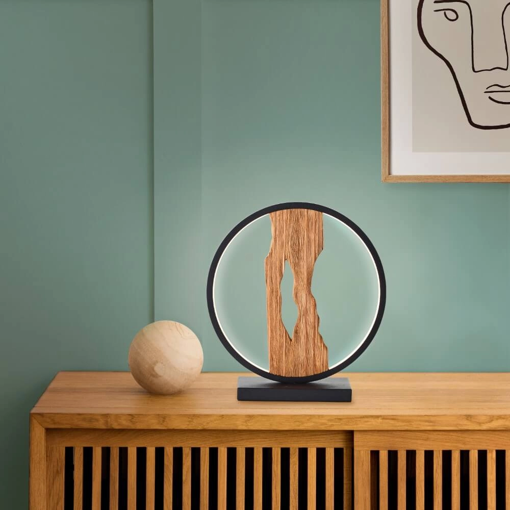 Table lamp Chaumont Round black with wood Brilliant 4004353414978