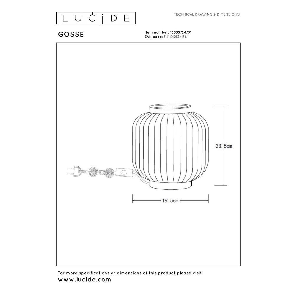 Design table lamp Gosse Gold with white Lucide 5411212134158