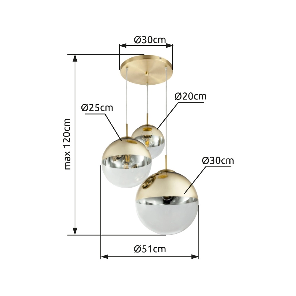3-light pendant lamp Varus Gold Globo 9007371374465