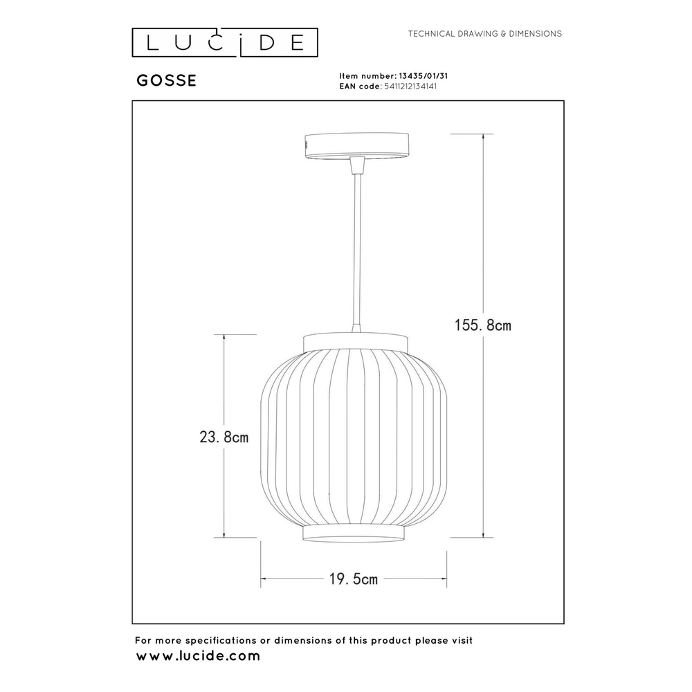 Design pendant lamp Gosse Gold with white Lucide 5411212134141