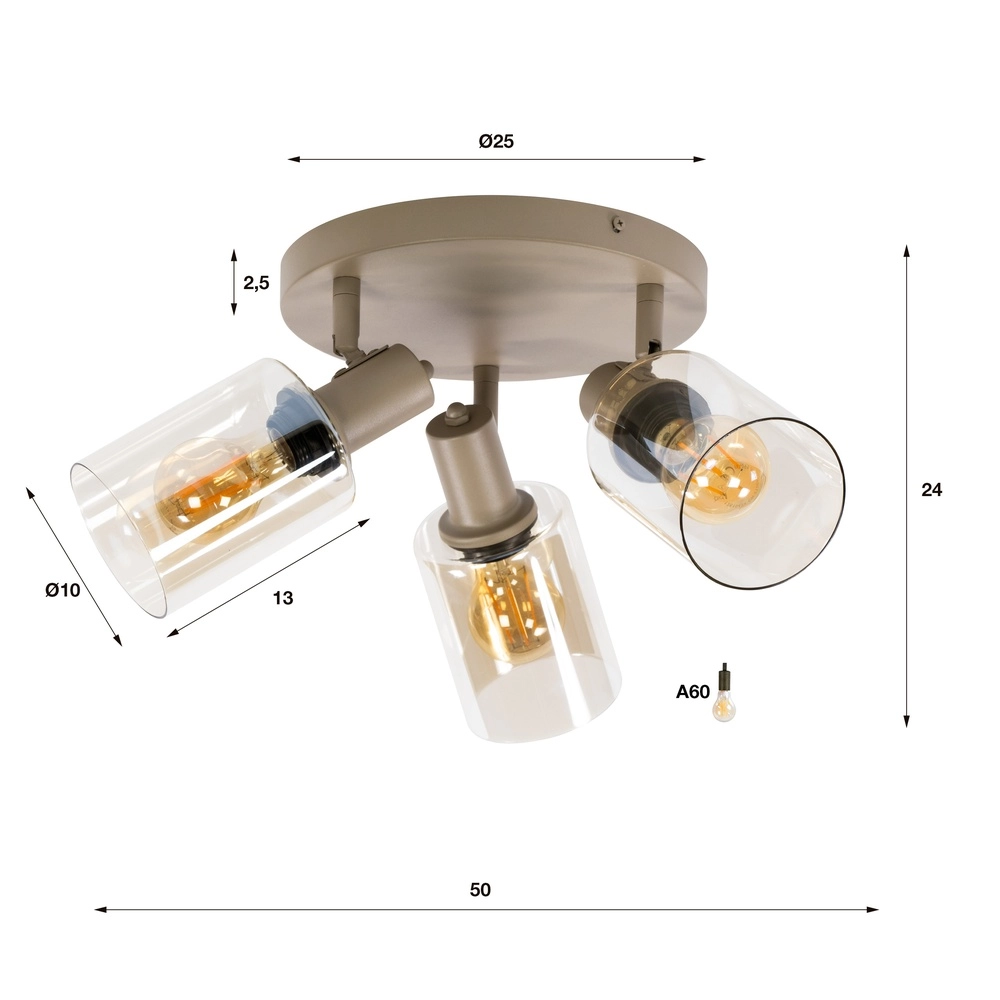 Plafondlamp rond Sepiora 3-lichts zand bruin Lyora 8716803515222