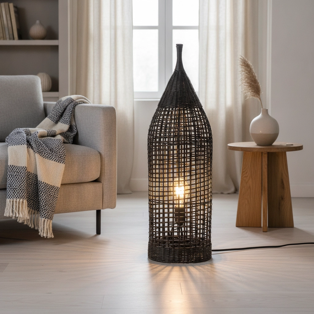 Bohemian floor lamp Naos rattan 73H black