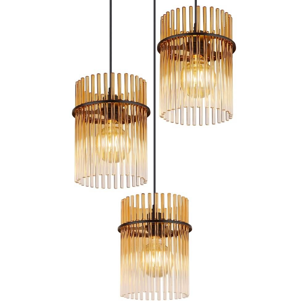Black pendant lamp Gorley with amber glass round Ø 47cm Globo 9007371471997