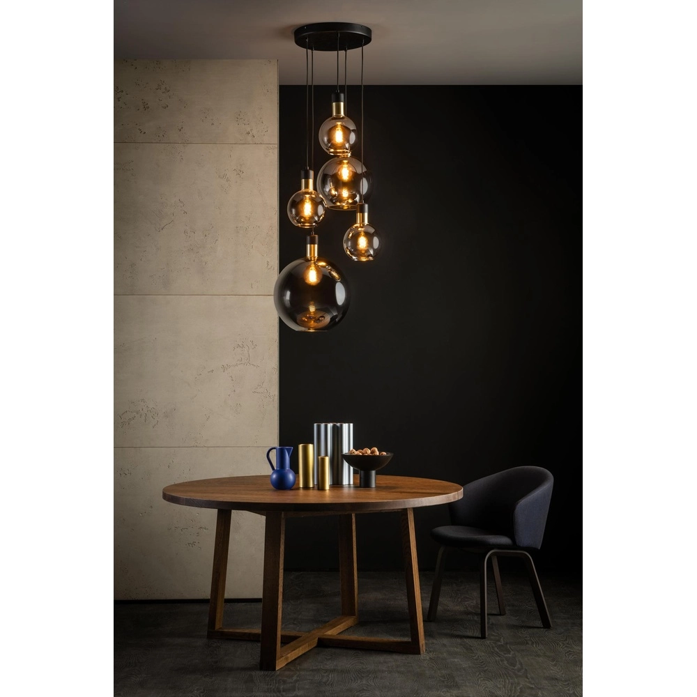 5-light pendant lamp Julius smoke glass