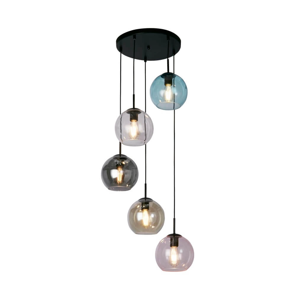5-light hanging lamp Mardi Gras II with multiple colors of glass Searchlight 5053423243818