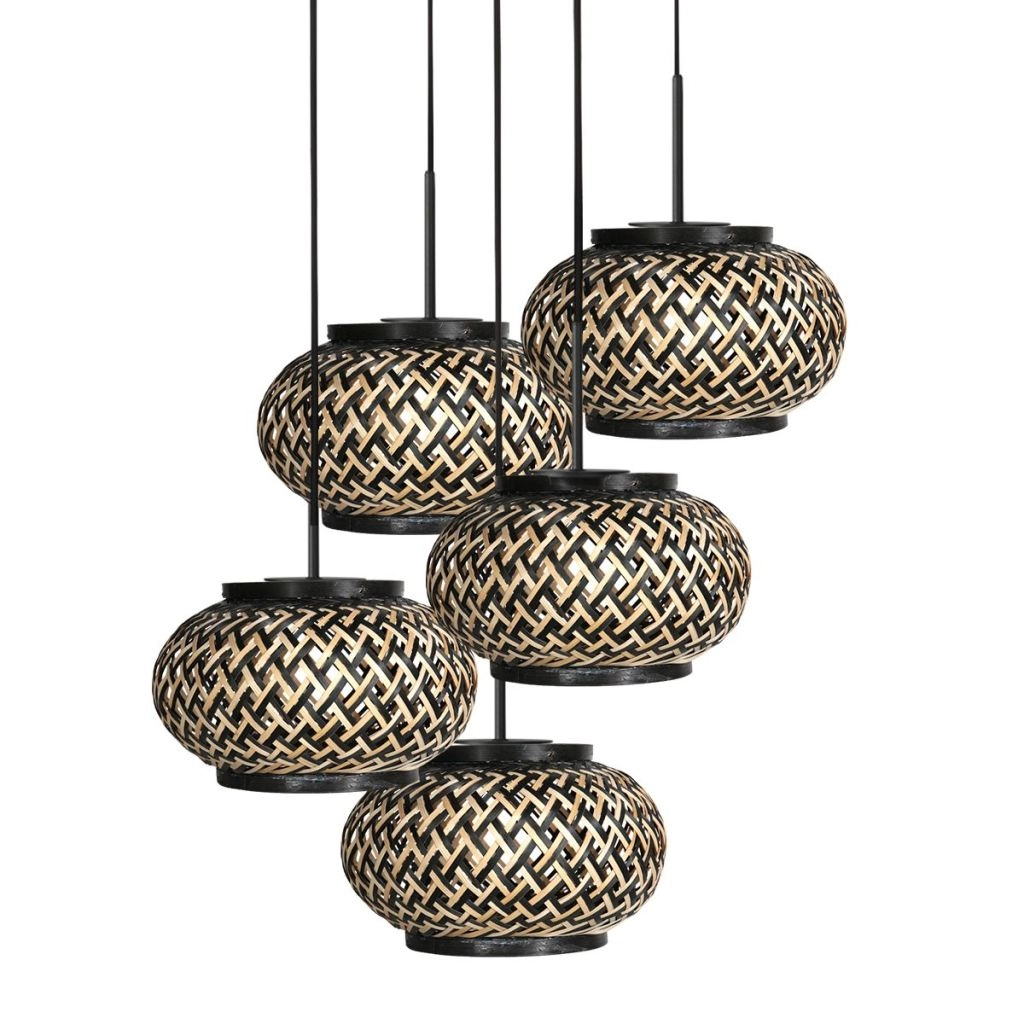 5-light pendant lamp Nox Light with bamboo caps Steinhauer 8712746183177