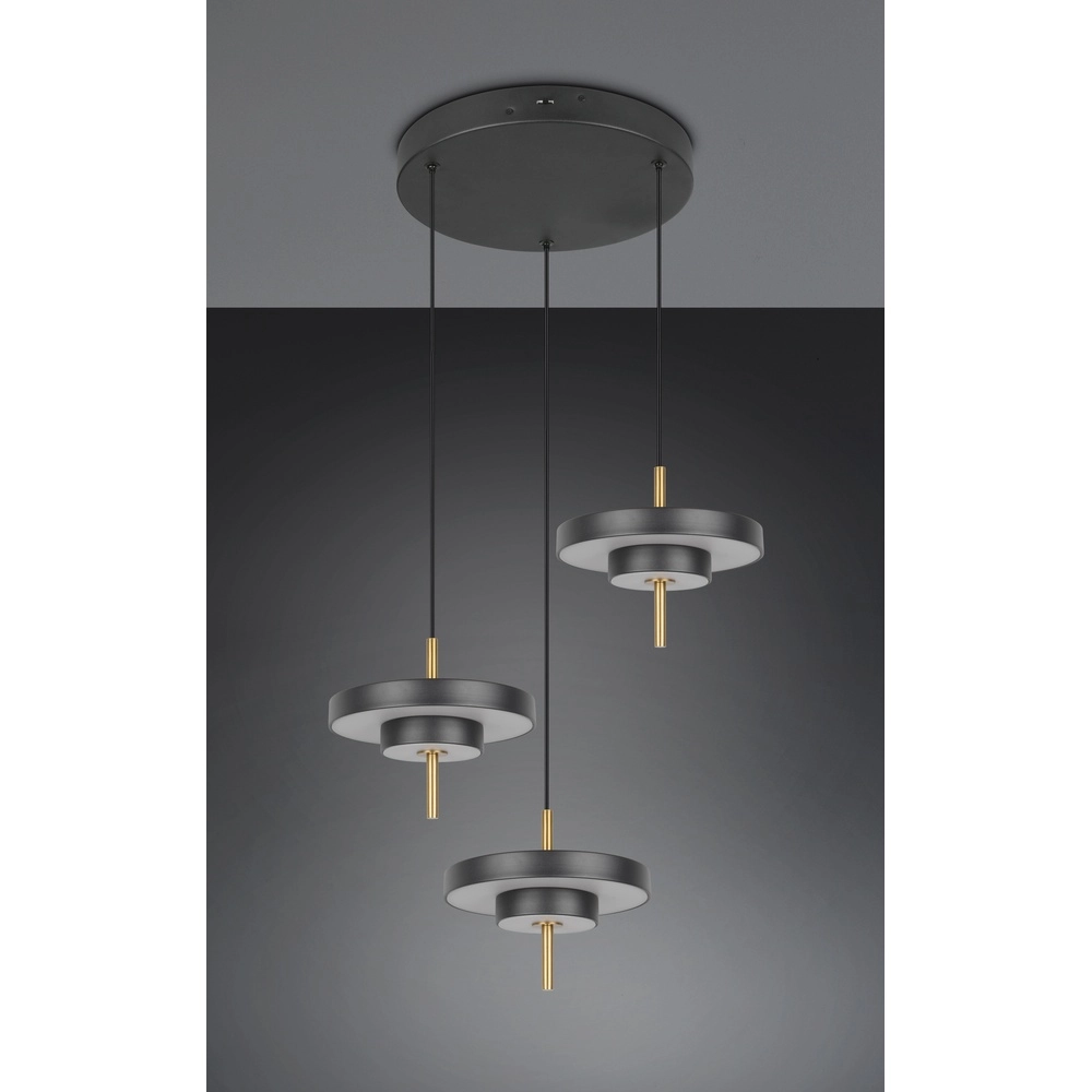 3-light pendant lamp Keaton Round black with gold Trio 4017807655247