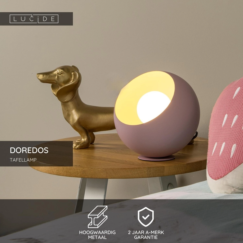 Table lamp Doredos Ø 20cm pink Lucide 5411212510051