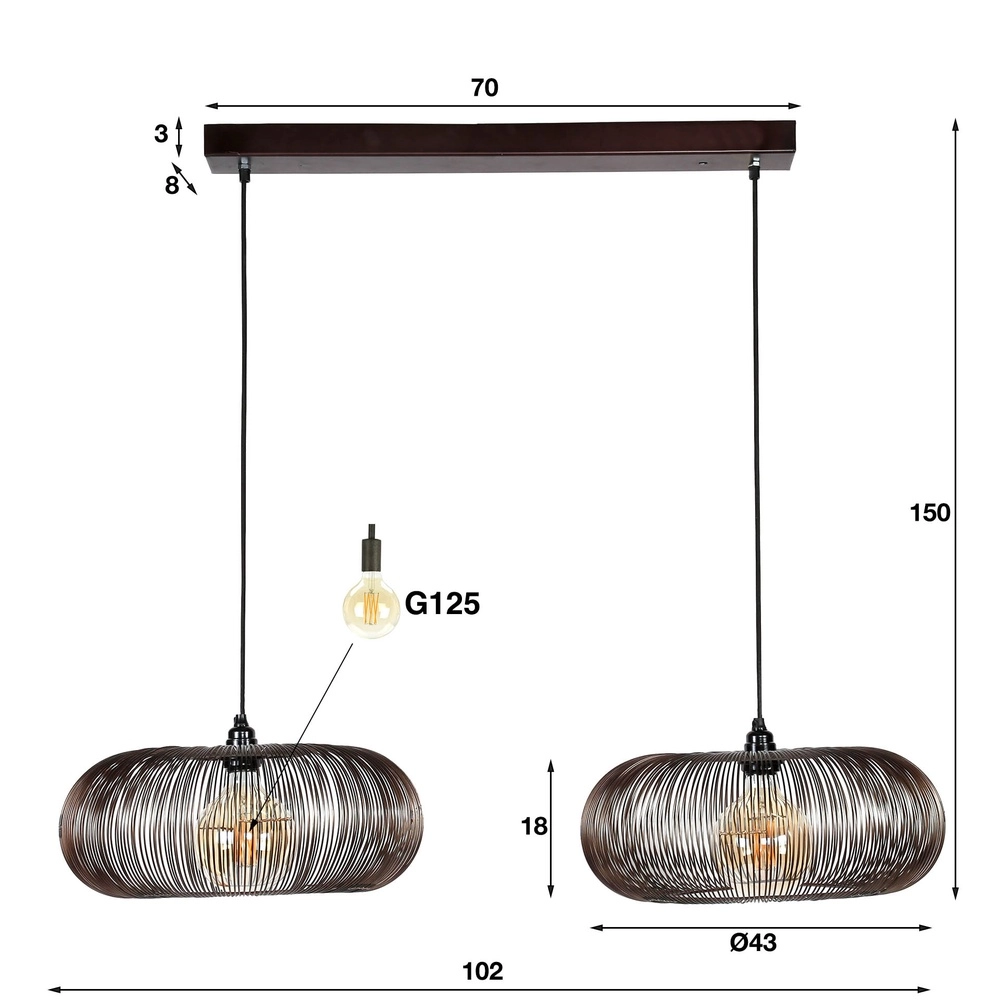2-light pendant lamp Copper Ø 43cm - black nickel Lyora 8716803513259