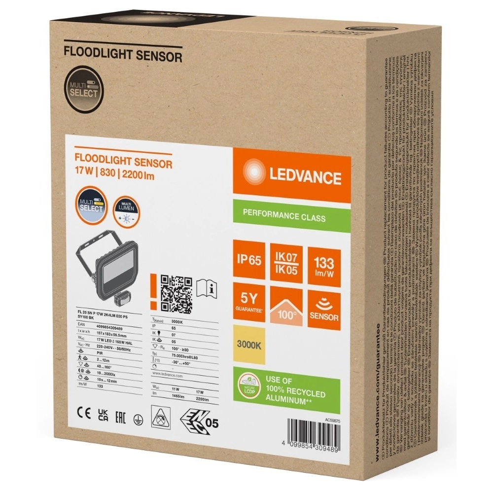 Spotlight Vance 17W - 3000K black with sensor Lyora 4099854309489