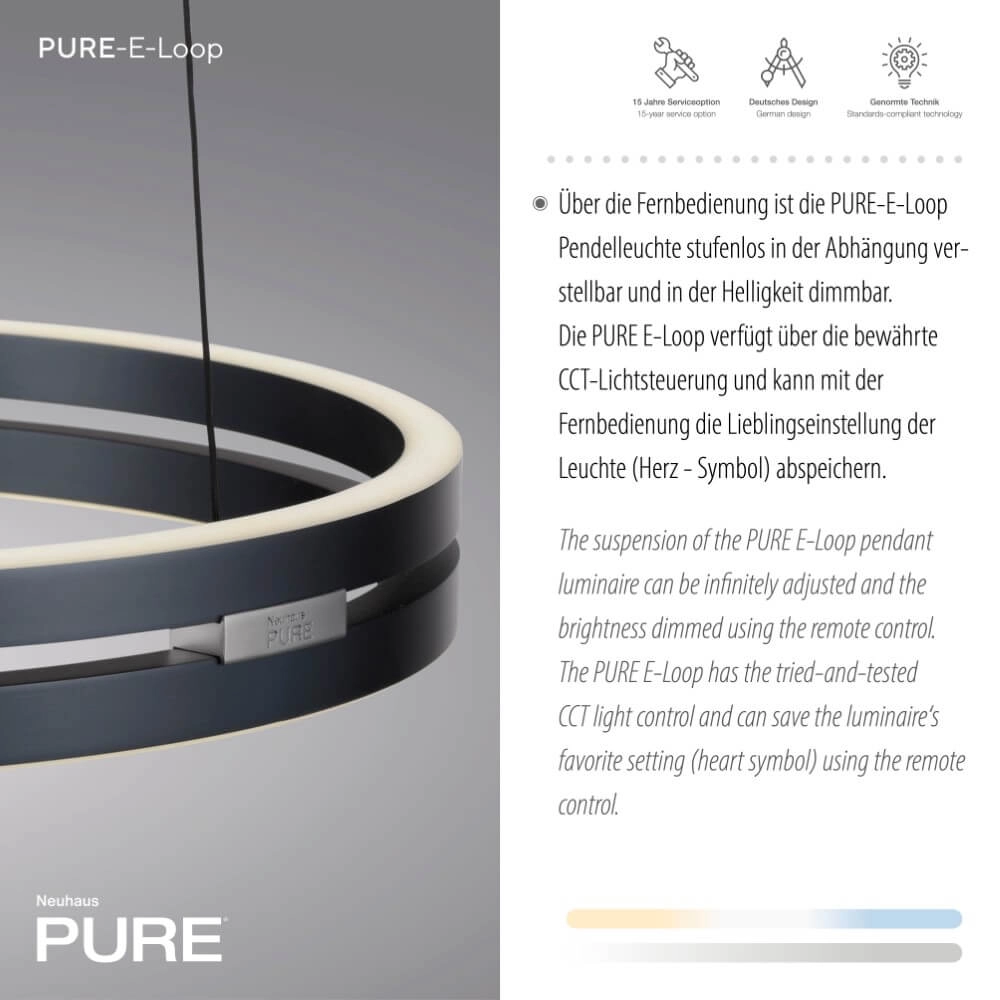Sleek hanging lamp Pure E-Loop gray Paul Neuhaus 4012248372258