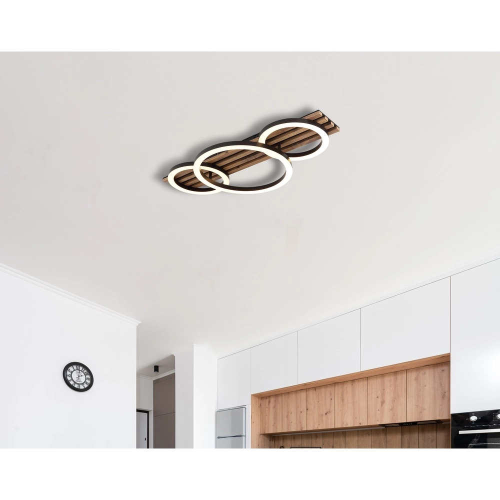 Ceiling lamp Tisha 3 rings black with wood Globo 9007371528578