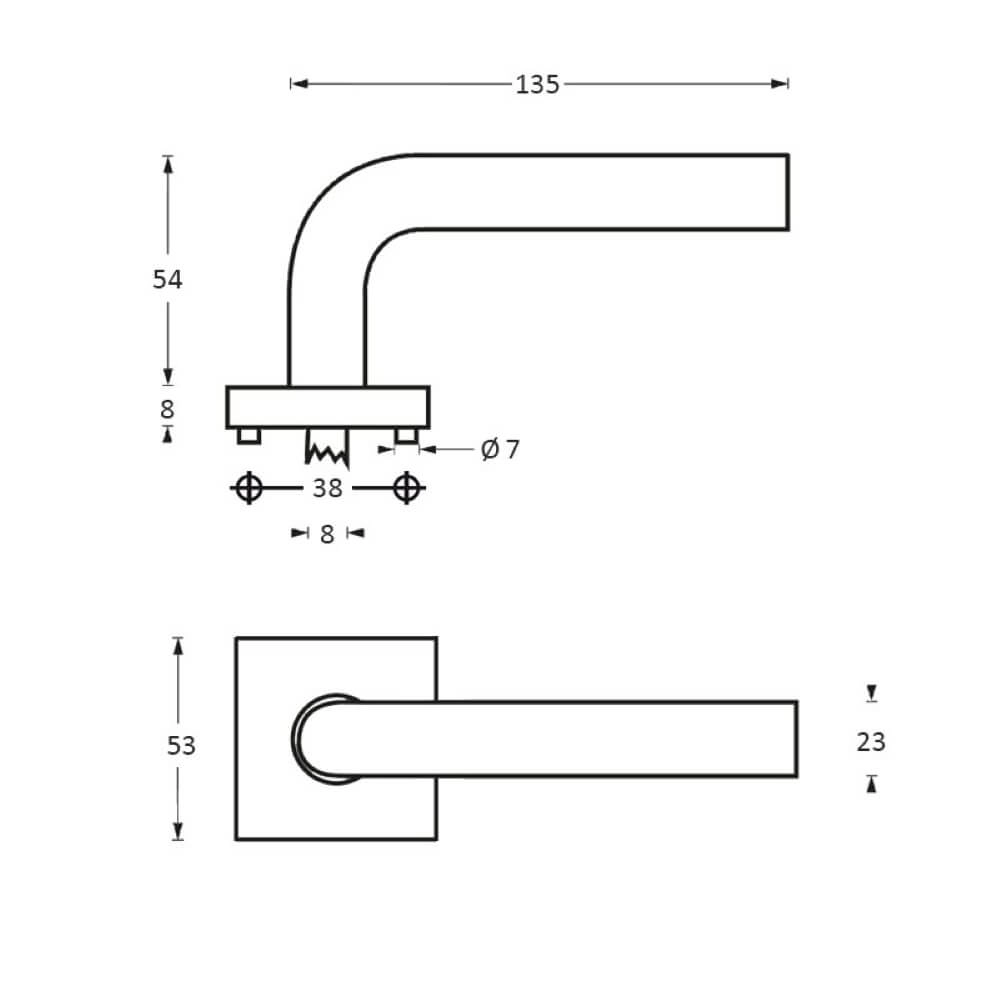 Sleek oval door handle Hoek 90 square rosette stainless steel Intersteel 8714186127742