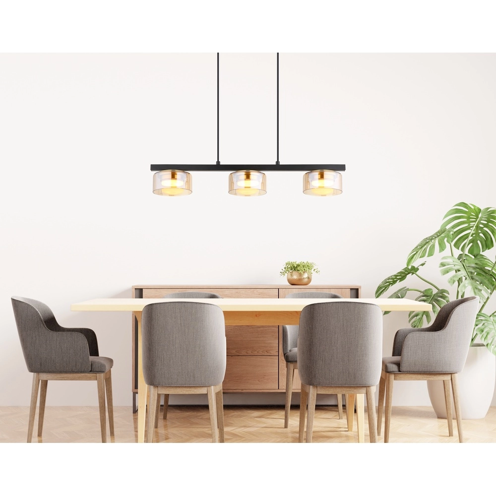 Design pendant lamp Higgins black with amber glass Globo 9007371531813