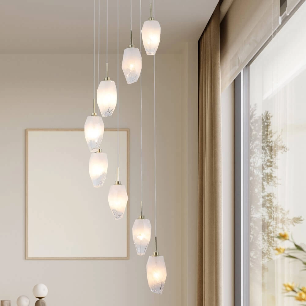8-light vide pendant lamp Rocky with white glass Searchlight 5053423273181