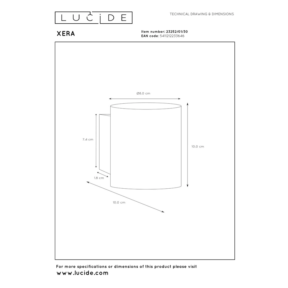 Wall lamp Xera Ø 8cm black Lucide 5411212233646