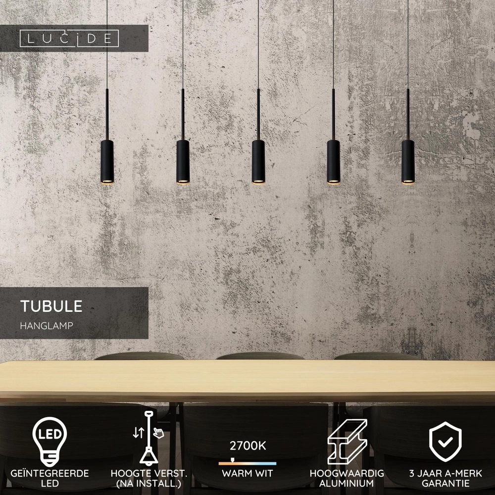 5-light design pendant lamp Tubule Black Lucide 5411212241870