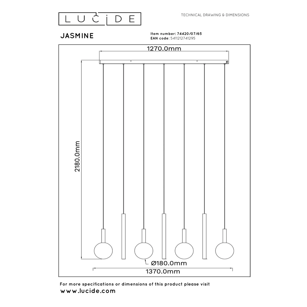 Design pendant lamp Jasmine Copper 7-lights Premium by Lucide 5411212741295