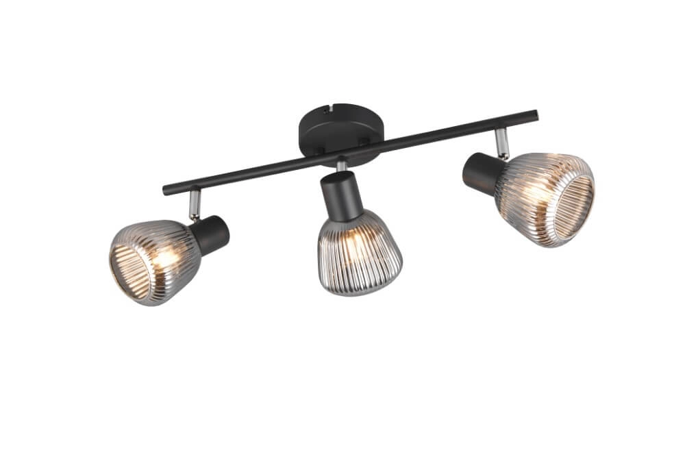 3-light ceiling lamp Tarifa with ribbed glass