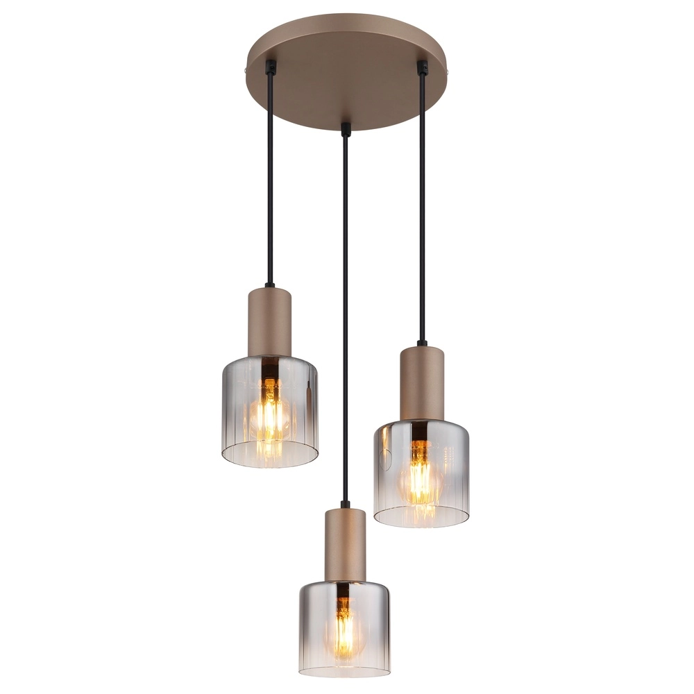 Pendant lamp Walton 3-light coffee brown