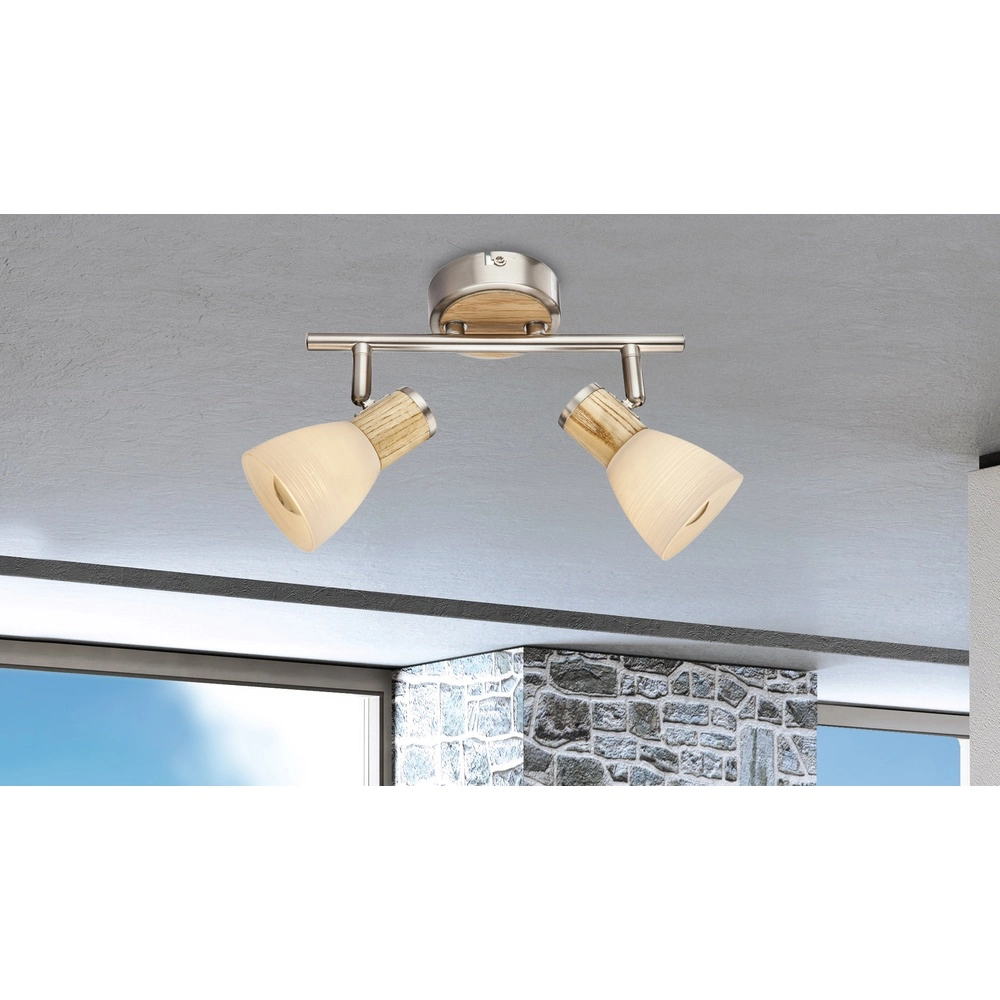 Ceiling lamp Gylfi Nickel with wood 2-lights Globo 9007371346547