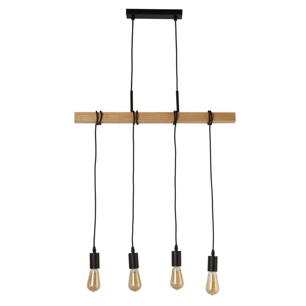 4-light pendant lamp Woody with wood Searchlight 5053423206400