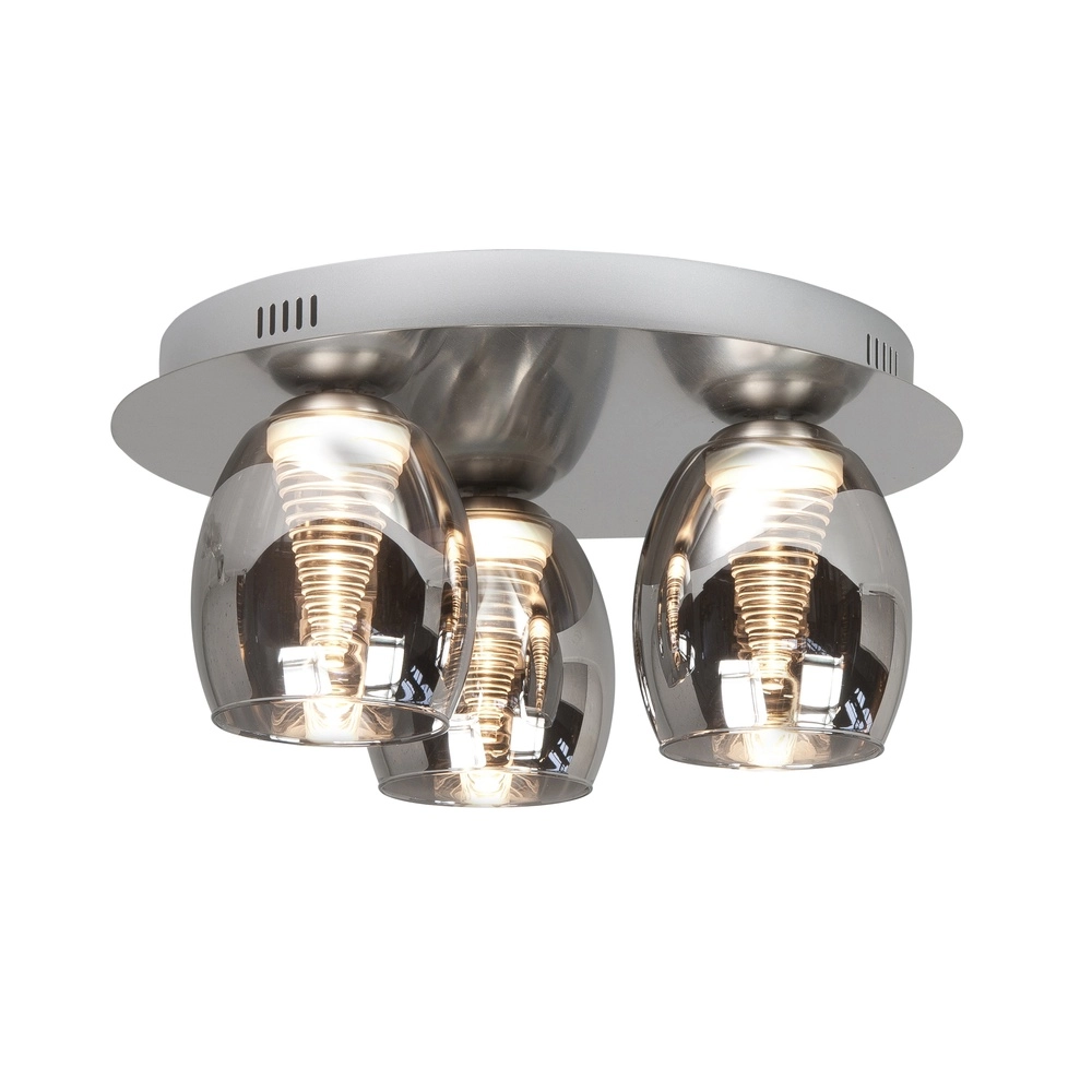 Ceiling lamp Nebula nickel 3-light smoke glass