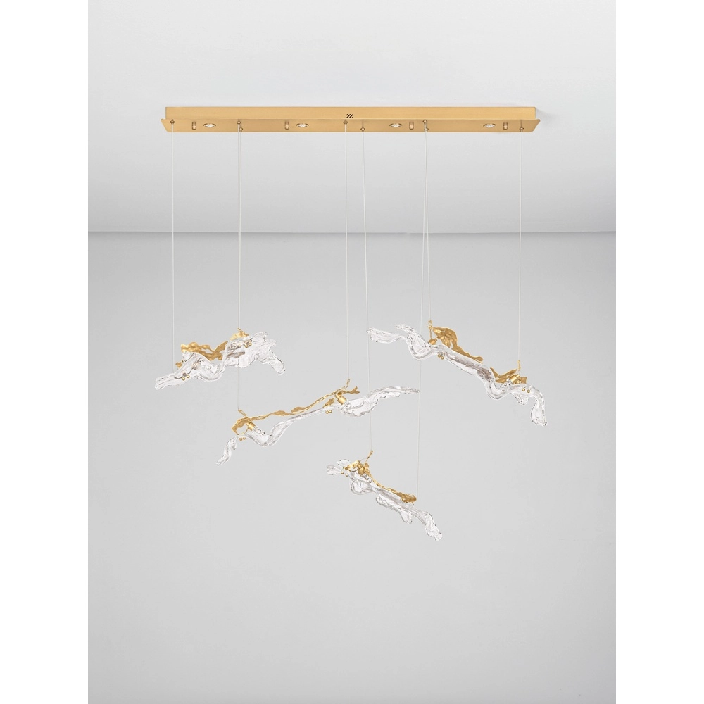 Golden pendant lamp Avesa with clear glass 128cm Lyora 5212063500426