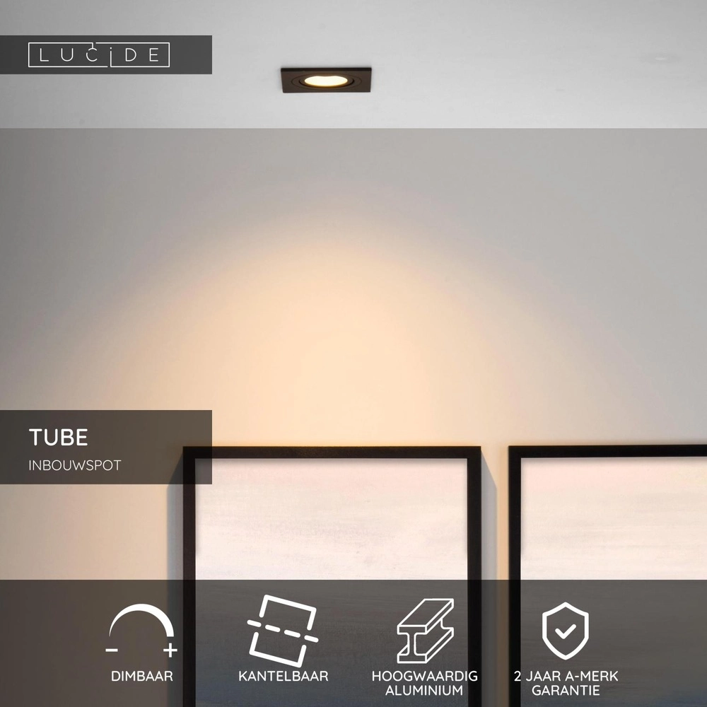 Recessed spotlight Tube Square Black Lucide 5411212221179