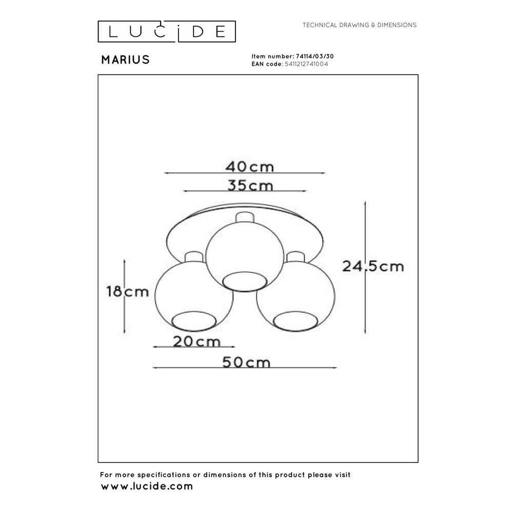Ceiling lamp Marius 3-light black Lucide 5411212741004