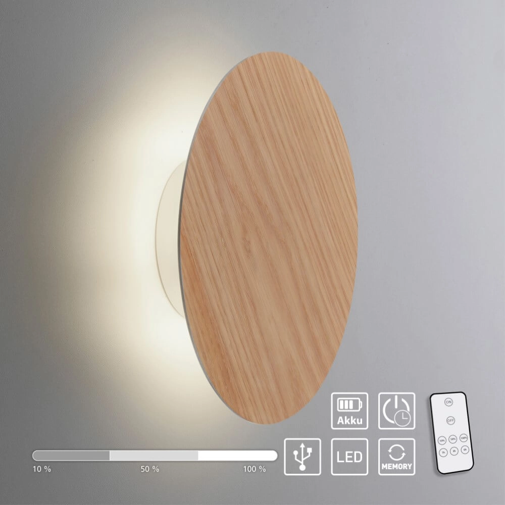 Design wall lamp Akku Puntua Ø 25cm wood Paul Neuhaus 4012248375792