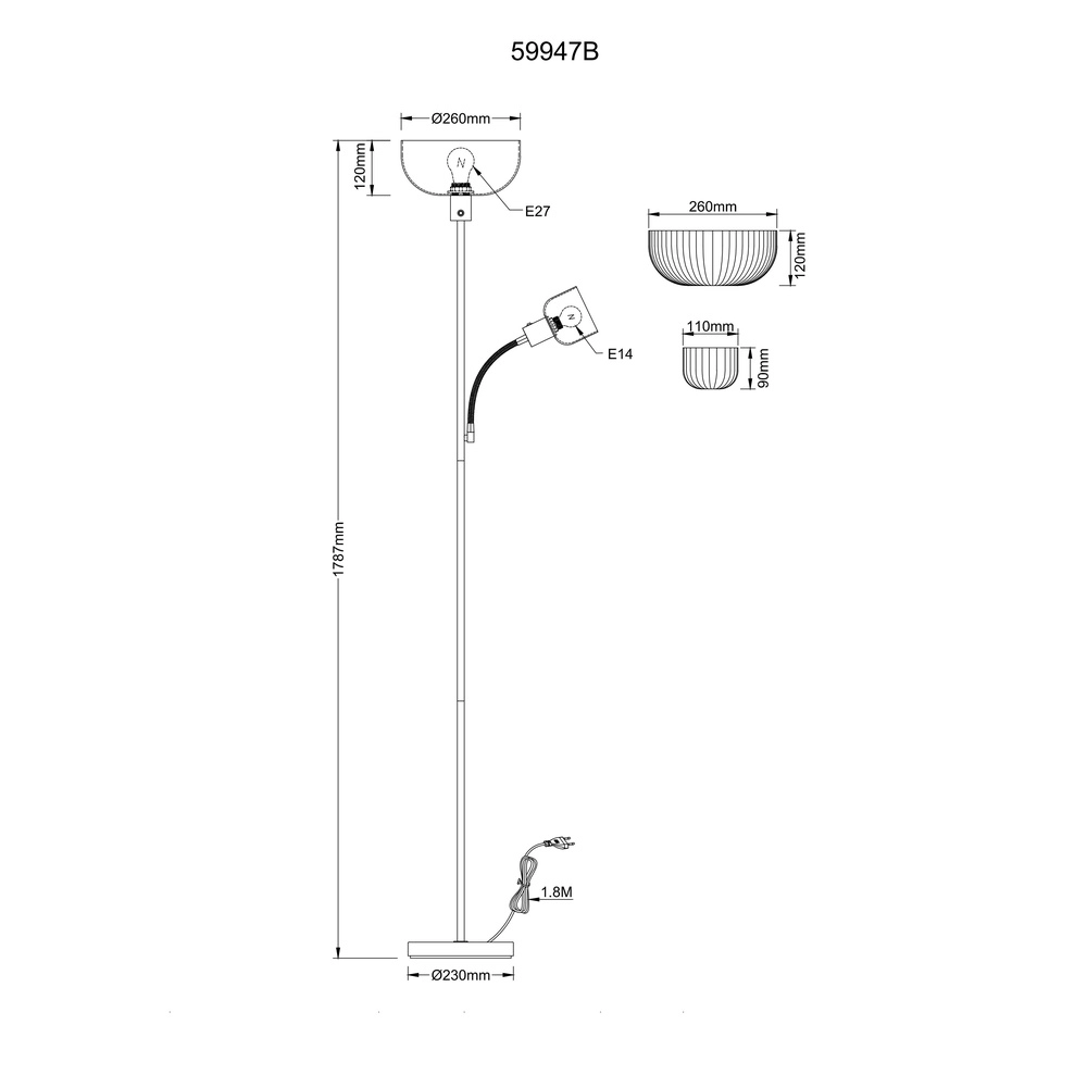 Floor lamp Hinton Black Globo 9007371572427