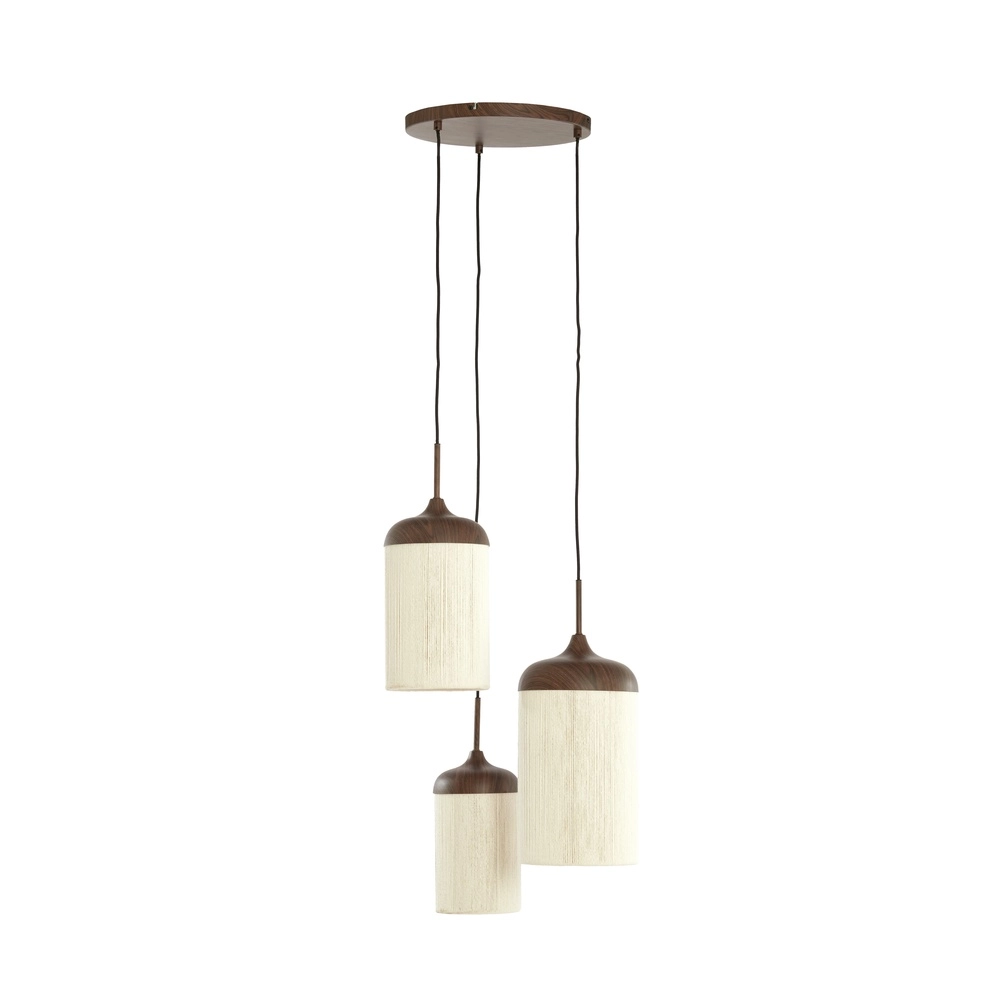 3-light pendant lamp Danialo walnut brown with rope