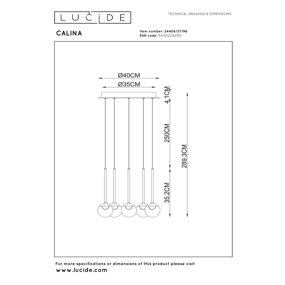 Design pendant lamp Calina 5-light with amber spheres Premium by Lucide 5411212242150