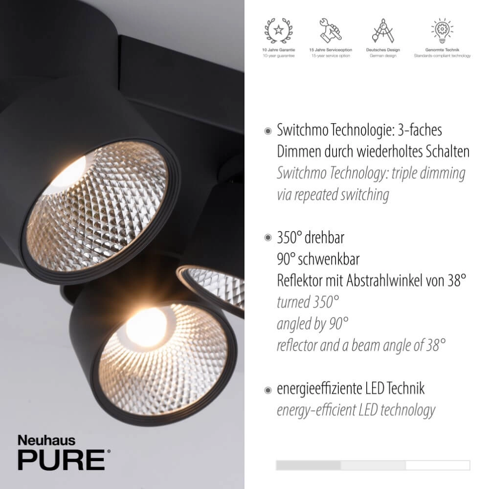 Ceiling lamp Pure Nola 4-light black Paul Neuhaus 4012248372012