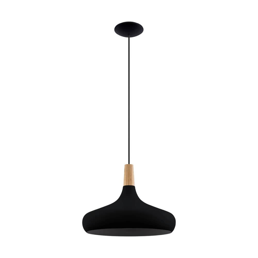 Black hanging lamp Sabinar Ø 40cm with wood Eglo 9008606235797
