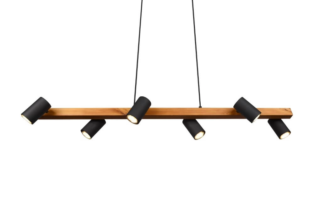 Hanging lamp Marley 6-light black with wood Trio 4017807523843