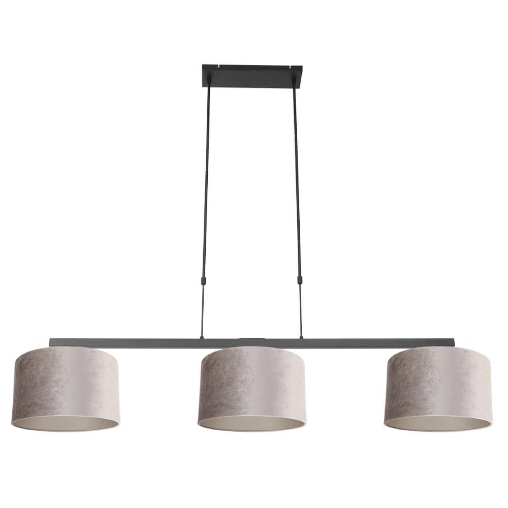 Black hanging lamp Stang with taupe velvet shades