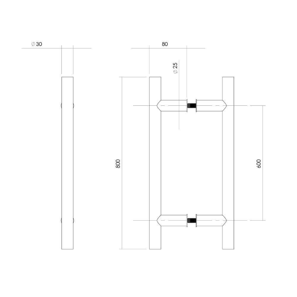 Dowel handles T-shape Gripon 80X8cm per pair stainless steel Intersteel 8714186465035