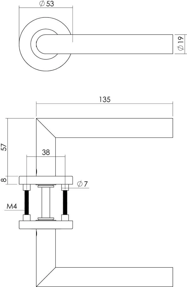 Door handle Hoek 90 rosette with ridge stainless steel Intersteel 8714186129678