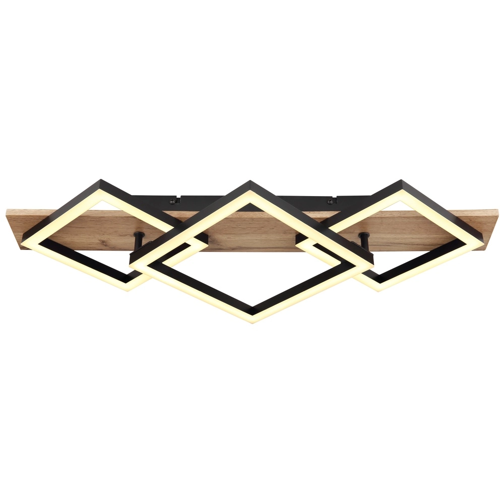 Ceiling lamp Beatrix 61cm squares black with wood Globo 9007371445394