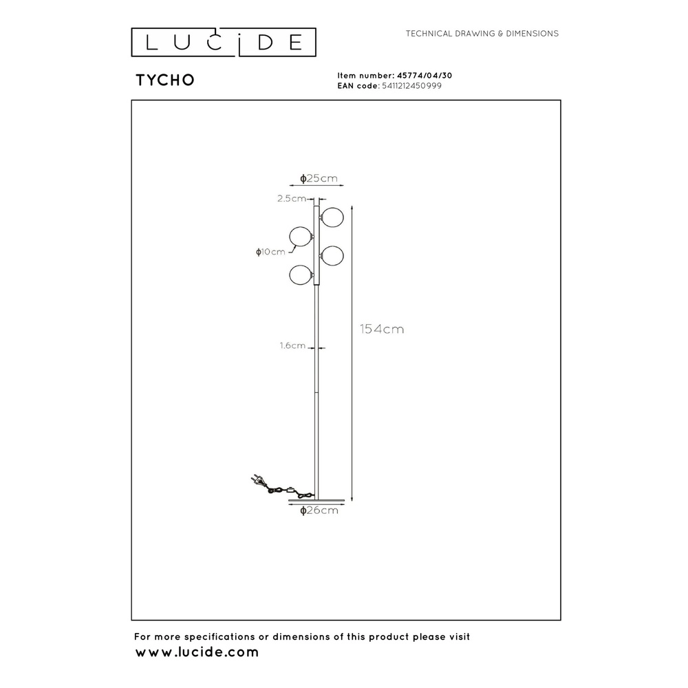 Floor lamp Tycho Black Lucide 5411212450999